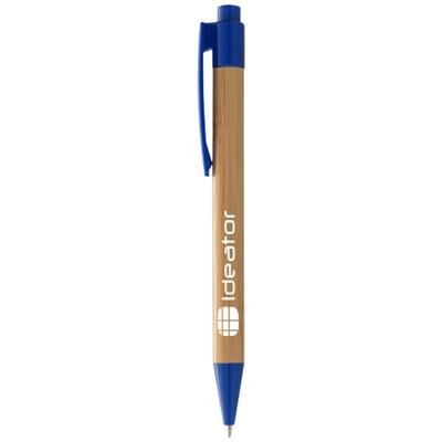 Branded Promotional BORNEO BAMBOO BALL PEN in Natural-royal Blue Pen From Concept Incentives.