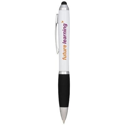 Branded Promotional NASH COLOUR STYLUS BALL PEN with Black Grip in White Solid Pen From Concept Incentives.