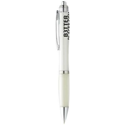 Branded Promotional NASH BALL PEN with Colour Barrel & Grip in White Solid Pen From Concept Incentives.