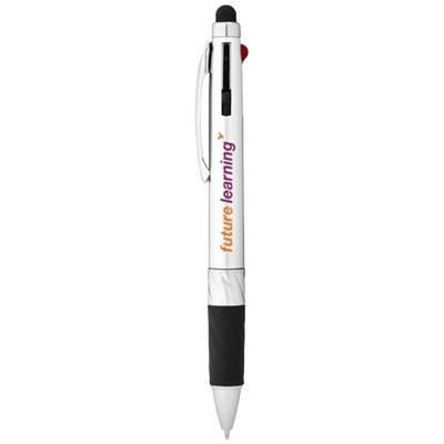 Branded Promotional BURNIE MULTI-INK STYLUS BALL PEN in Silver Pen From Concept Incentives.