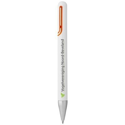 Branded Promotional NASSAU BALL PEN in White Solid-orange Pen From Concept Incentives.