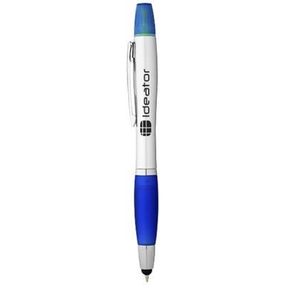 Branded Promotional NASH STYLUS BALL PEN AND HIGHLIGHTER in Silver-royal Blue Pen From Concept Incentives.