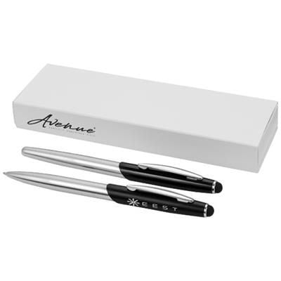 Branded Promotional GENEVA STYLUS BALL PEN AND ROLLERBALL PEN SET in Silver-black Solid Pen Set From Concept Incentives.