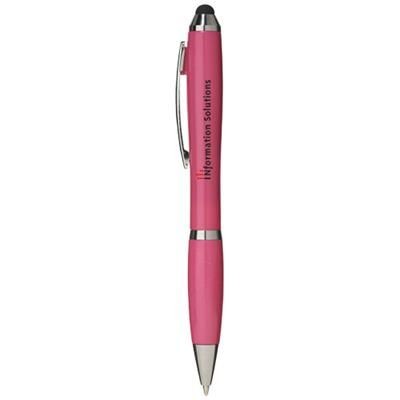 Branded Promotional NASH STYLUS BALL PEN with Colour Grip in Pink Pen From Concept Incentives.