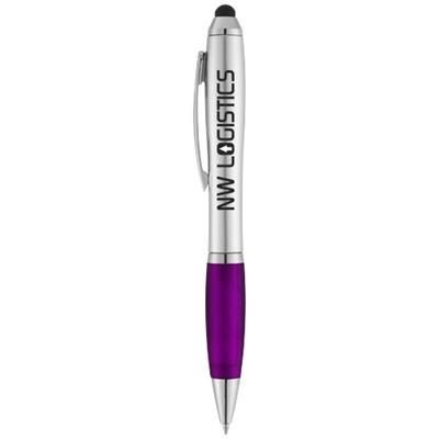 Branded Promotional NASH STYLUS BALL PEN with Colour Grip in Silver-purple Pen From Concept Incentives.