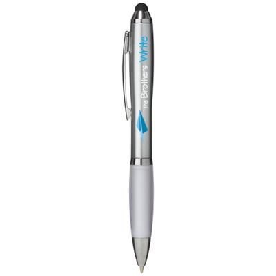 Branded Promotional NASH STYLUS BALL PEN with Colour Grip in White Solid Pen From Concept Incentives.