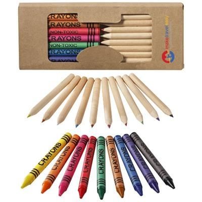 Branded Promotional LUCKY 19-PIECE COLOUR PENCIL AND CRAYON SET in Natural Pencil From Concept Incentives.