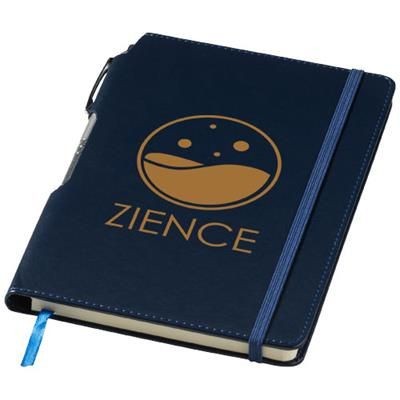 Branded Promotional PANAMA A5 HARD COVER NOTE BOOK with Pen in Navy Pen From Concept Incentives.