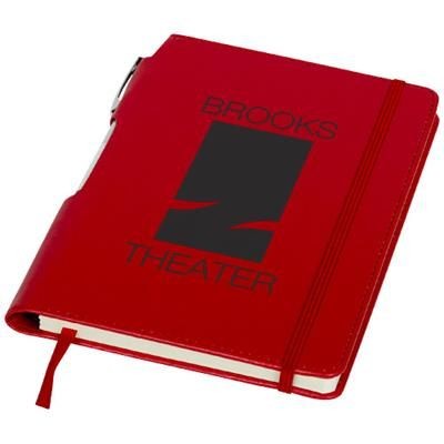 Branded Promotional PANAMA A5 HARD COVER NOTE BOOK with Pen in Red Pen From Concept Incentives.