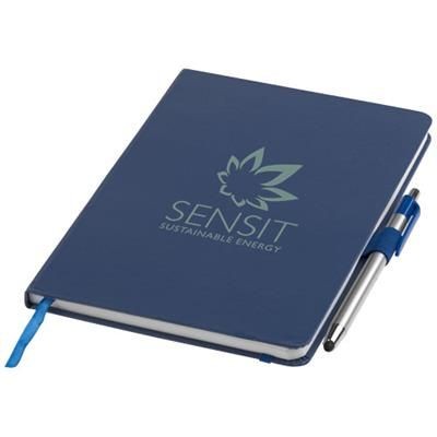 Branded Promotional CROWN A5 NOTE BOOK with Stylus Ball PEN in Blue Pen From Concept Incentives.