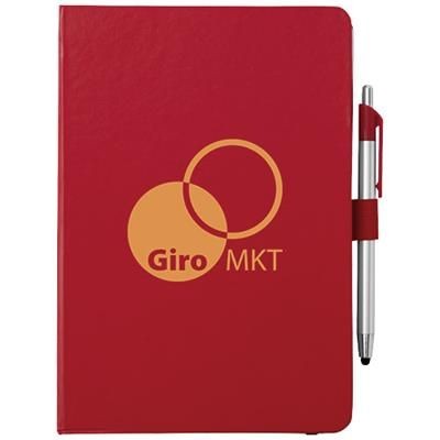 Branded Promotional CROWN A5 NOTE BOOK with Stylus Ball PEN in Red Pen From Concept Incentives.