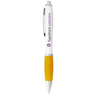 Branded Promotional NASH BALL PEN WHITE BARREL AND COLOUR GRIP in White Solid-yellow Pen From Concept Incentives.