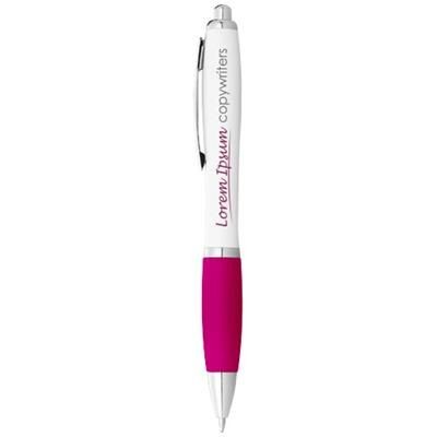 Branded Promotional NASH BALL PEN WHITE BARREL AND COLOUR GRIP in White Solid-pink Pen From Concept Incentives.