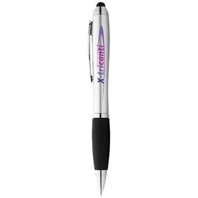 Branded Promotional NASH COLOUR STYLUS BALL PEN with Black Grip in Silver-black Solid Pen From Concept Incentives.