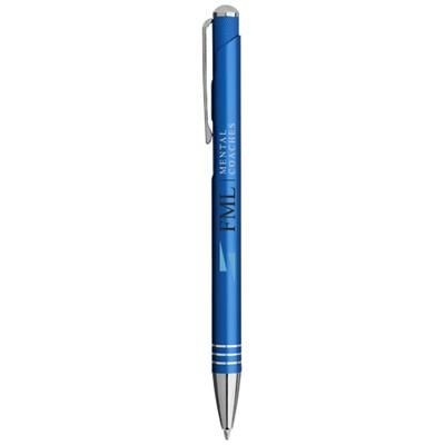 Branded Promotional IZMIR BALL PEN with Knurled Pusher in Blue Pen From Concept Incentives.