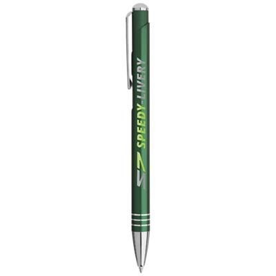 Branded Promotional IZMIR BALL PEN with Knurled Pusher in Green Pen From Concept Incentives.