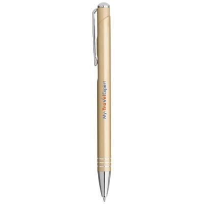 Branded Promotional IZMIR BALL PEN with Knurled Pusher in Champagne Pen From Concept Incentives.