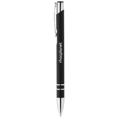 Branded Promotional CORKY BALL PEN with Rubber-coated Exterior in Black Solid Pen From Concept Incentives.