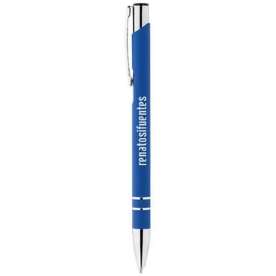 Branded Promotional CORKY BALL PEN with Rubber-coated Exterior in Royal Blue Pen From Concept Incentives.