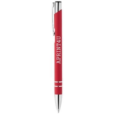 Branded Promotional CORKY BALL PEN with Rubber-coated Exterior in Red Pen From Concept Incentives.