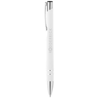 Branded Promotional CORKY BALL PEN with Rubber-coated Exterior in White Solid Pen From Concept Incentives.