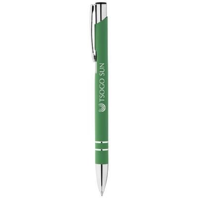 Branded Promotional CORKY BALL PEN with Rubber-coated Exterior in Green Pen From Concept Incentives.