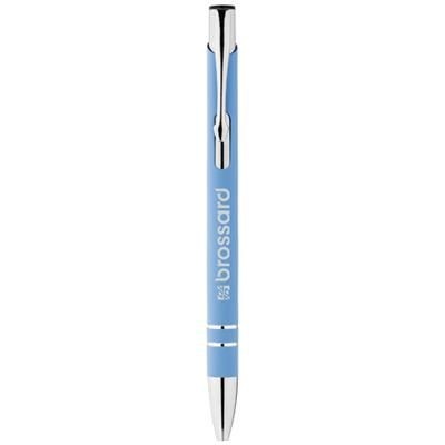 Branded Promotional CORKY BALL PEN with Rubber-coated Exterior in Process Blue Pen From Concept Incentives.