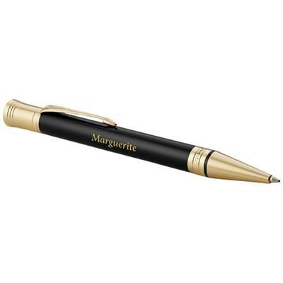 Branded Promotional DUOFOLD PREMIUM BALL PEN in Black Solid-gold Pen From Concept Incentives.