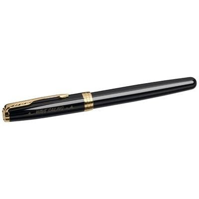 Branded Promotional SONNET FOUNTAIN PEN in Black Solid-gold Pen From Concept Incentives.
