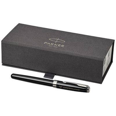 Branded Promotional SONNET ROLLERBALL PEN in Black Solid-chrome Pen From Concept Incentives.