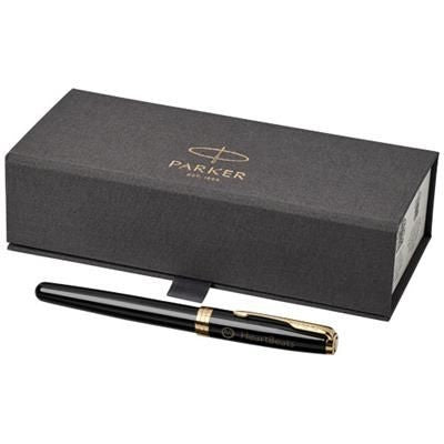 Branded Promotional SONNET ROLLERBALL PEN in Black Solid-gold Pen From Concept Incentives.