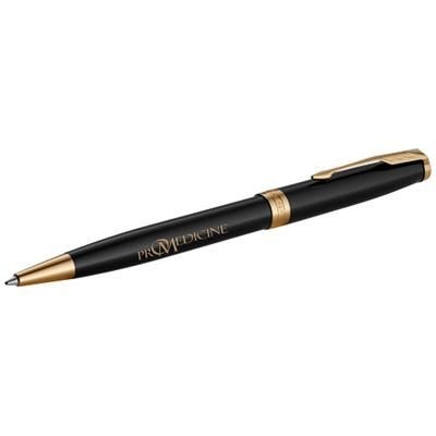 Branded Promotional SONNET BALL PEN in Black Solid-gold Pen From Concept Incentives.