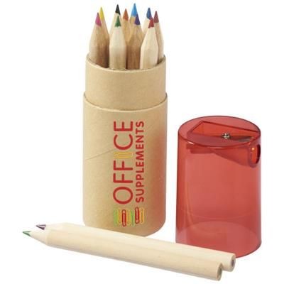 Branded Promotional HEF 12-PIECE COLOUR PENCIL SET with Sharpener in Red Pencil From Concept Incentives.
