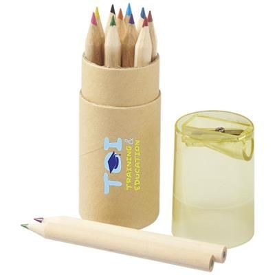 Branded Promotional HEF 12-PIECE COLOUR PENCIL SET with Sharpener in Yellow Pencil From Concept Incentives.