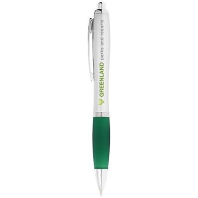 Branded Promotional NASH BALL PEN SILVER BARREL AND COLOUR GRIP in Green-silver Pen From Concept Incentives.