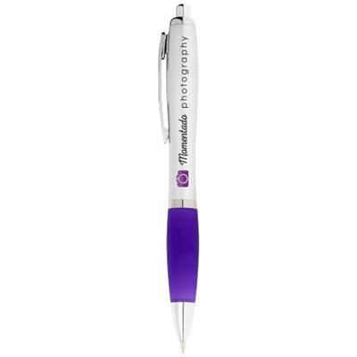 Branded Promotional NASH BALL PEN SILVER BARREL AND COLOUR GRIP in Purple-silver Pen From Concept Incentives.