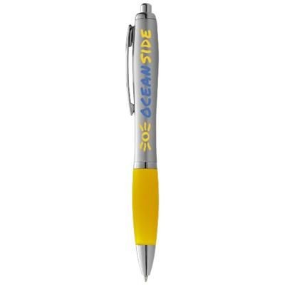 Branded Promotional NASH BALL PEN SILVER BARREL AND COLOUR GRIP in Silver-yellow Pen From Concept Incentives.