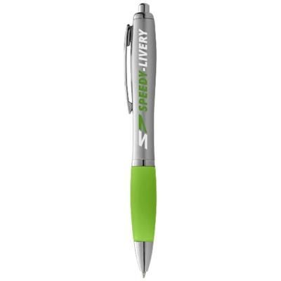 Branded Promotional NASH BALL PEN SILVER BARREL AND COLOUR GRIP in Silver-lime Green Pen From Concept Incentives.