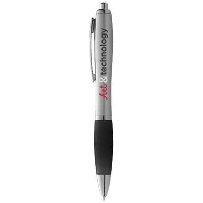 Branded Promotional NASH BALL PEN SILVER BARREL AND COLOUR GRIP in Silver-black Solid Pen From Concept Incentives.