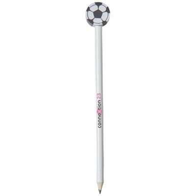 Branded Promotional GOAL PENCIL with Football-shaped Eraser in White Solid Pencil From Concept Incentives.