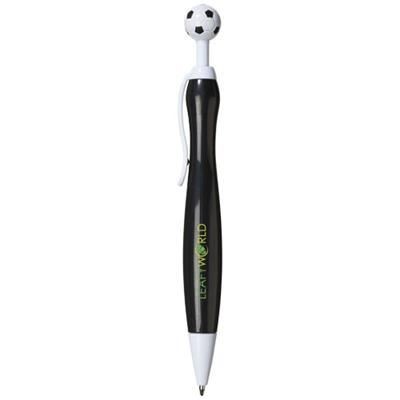 Branded Promotional NAPLES BALL PEN with Football-shaped Clicker in Black Solid Pen From Concept Incentives.