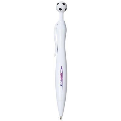 Branded Promotional NAPLES BALL PEN with Football-shaped Clicker in White Solid Pen From Concept Incentives.