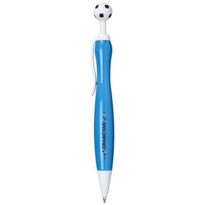 Branded Promotional NAPLES BALL PEN with Football-shaped Clicker in Royal Blue Pen From Concept Incentives.