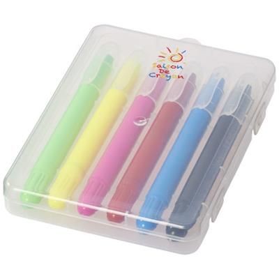 Branded Promotional PHIZ 6 RETRACTABLE CRAYONS in Plastic Case in Transparent Clear Transparent Crayon From Concept Incentives.
