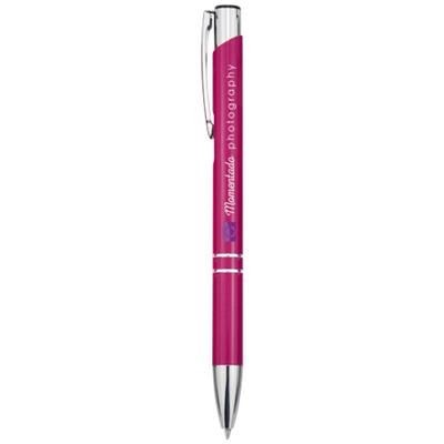 Branded Promotional MONETA ALUMINIUM METAL CLICK BALL PEN in Pink Pen From Concept Incentives.