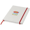 Branded Promotional SPECTRUM A5 WHITE NOTE BOOK with Colour Strap in Red Jotter From Concept Incentives.