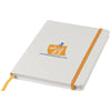 Branded Promotional SPECTRUM A5 WHITE NOTE BOOK with Colour Strap in Orange Jotter From Concept Incentives.