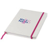 Branded Promotional SPECTRUM A5 WHITE NOTE BOOK with Colour Strap in Pink Jotter From Concept Incentives.