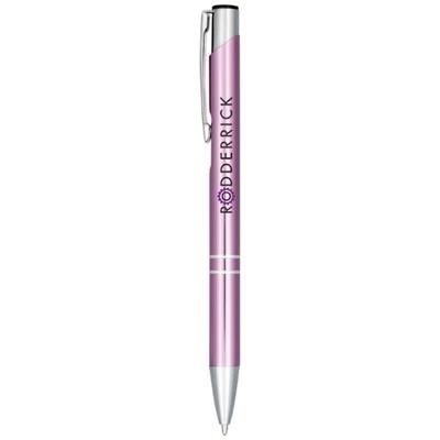 Branded Promotional MONETA ANODIZED ALUMINIUM METAL CLICK BALL PEN in Pink Pen From Concept Incentives.