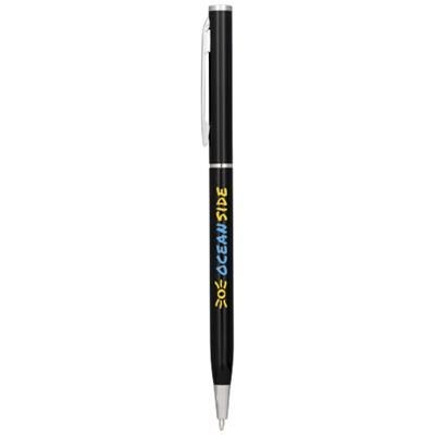 Branded Promotional SLIM ALUMINIUM METAL BALL PEN in Black Solid Pen From Concept Incentives.